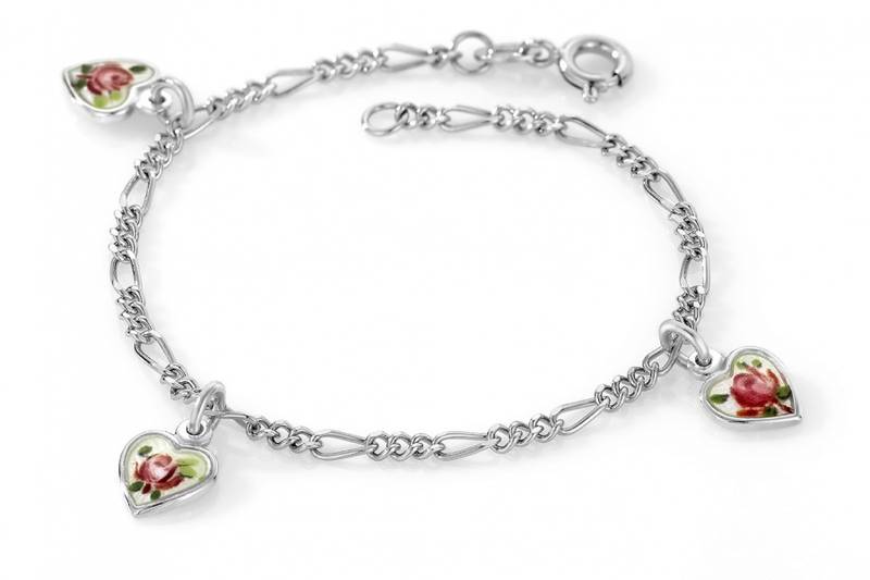 Pia og Per Rosemalt hjerte armband m/charms