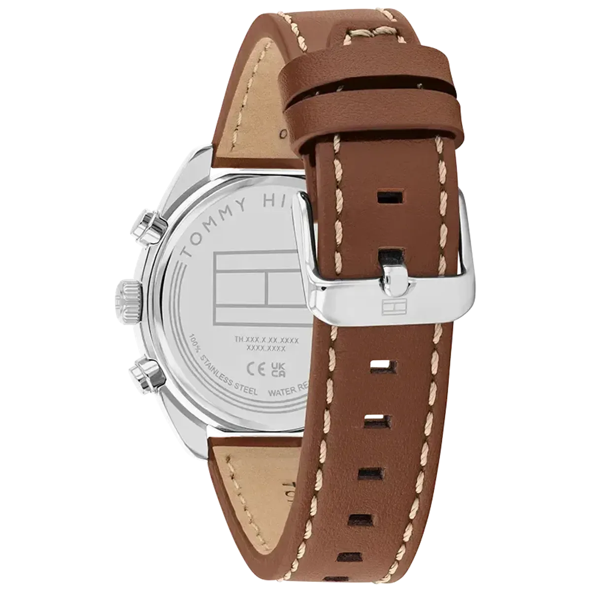 Tommy Hilfiger brun skinnreim gull/blå