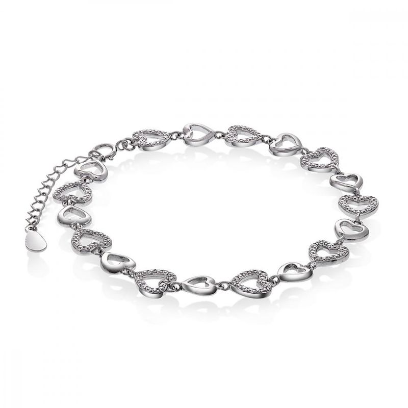 Hjerte armbånd i rhodinert sølv med cubic zirkonia