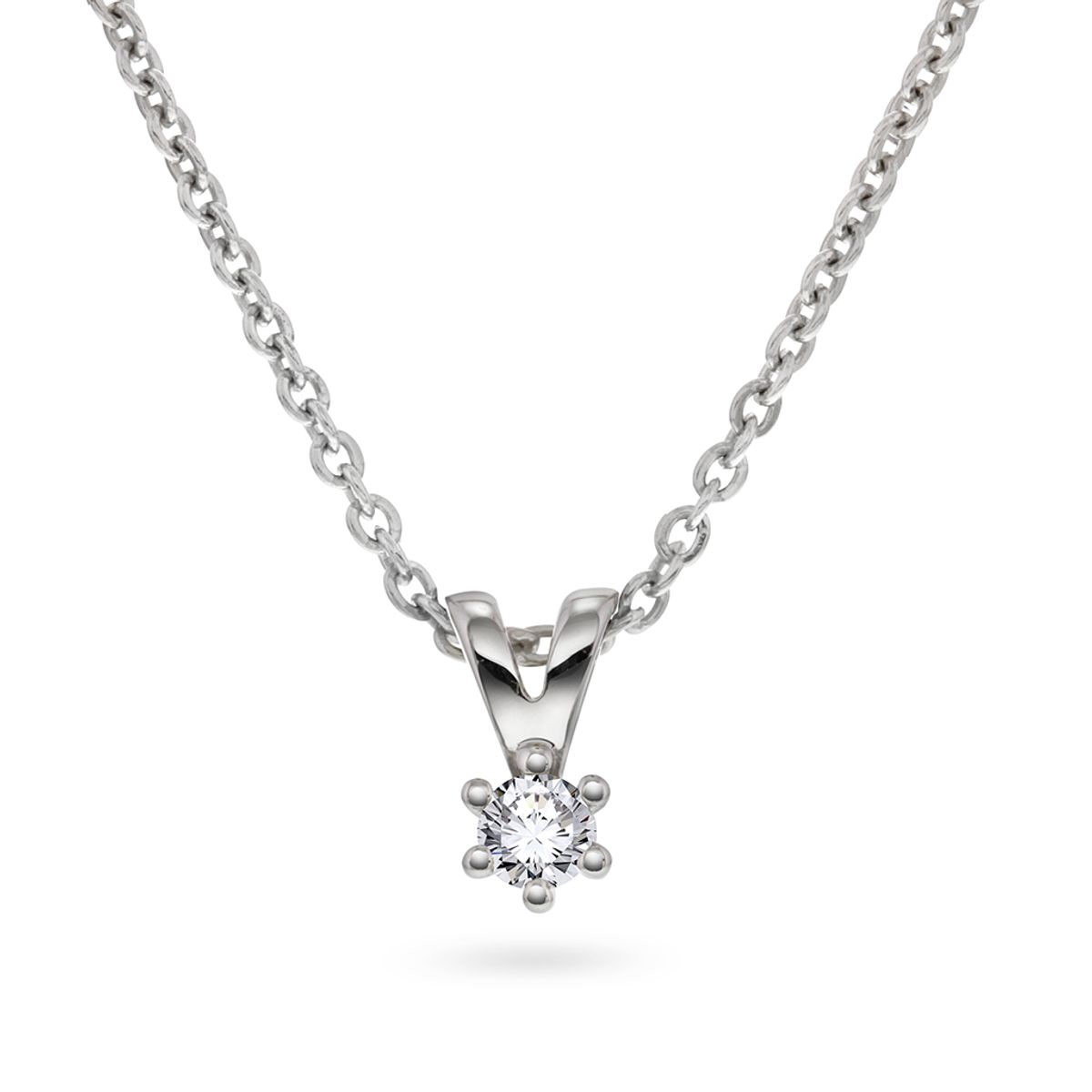 Min første diamant, smykke i hvitt gull med diamant 0,05 ct