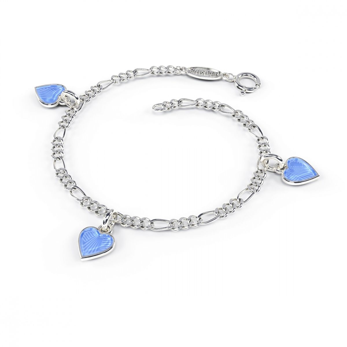 Pia og Per lyseblå hjerte armband m/charms